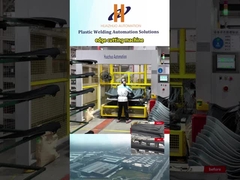 Robots cut plastic parts after rotomolding